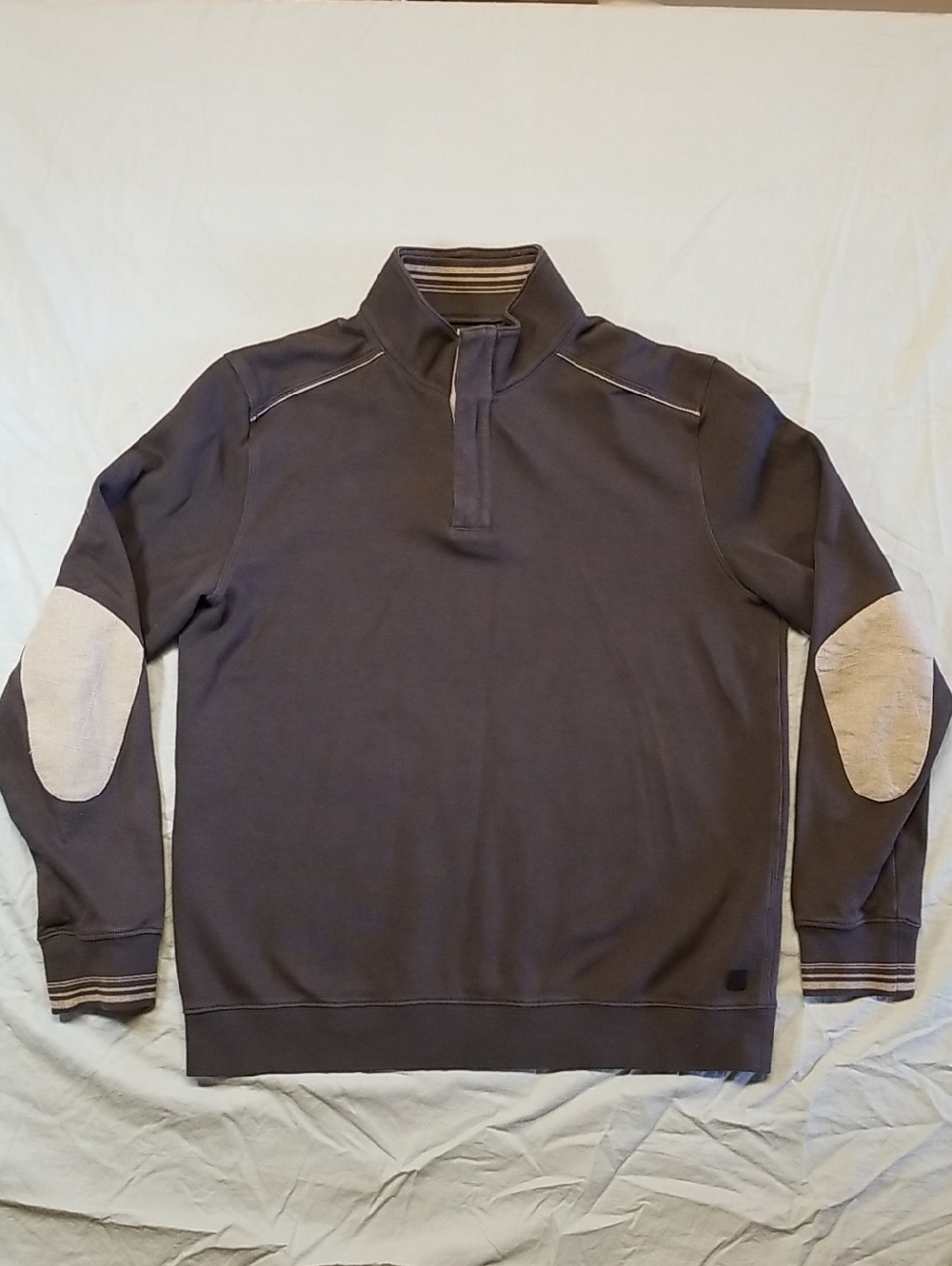 Hugo Boss Navy Blue 1/4 Zip Collar Knit Pullover Sweater with Elbow Patches
